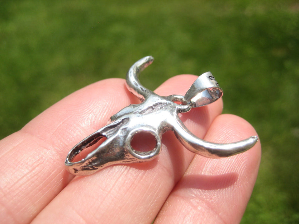 925 Silver Bull Steer Skull Pendant Taxco Mexico A6388