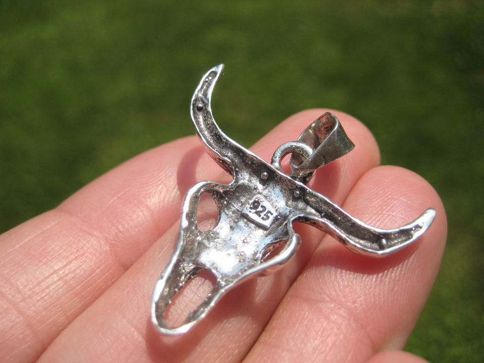 925 Silver Bull Steer Skull Pendant Taxco Mexico A6388