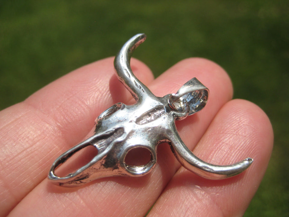 925 Silver Bull Steer Skull Pendant Taxco Mexico A6388