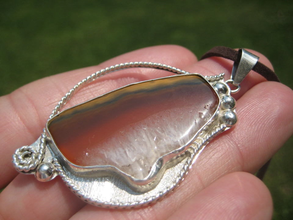 925 Silver Agate Stone Pendant Necklace Taxco Mexico A82677