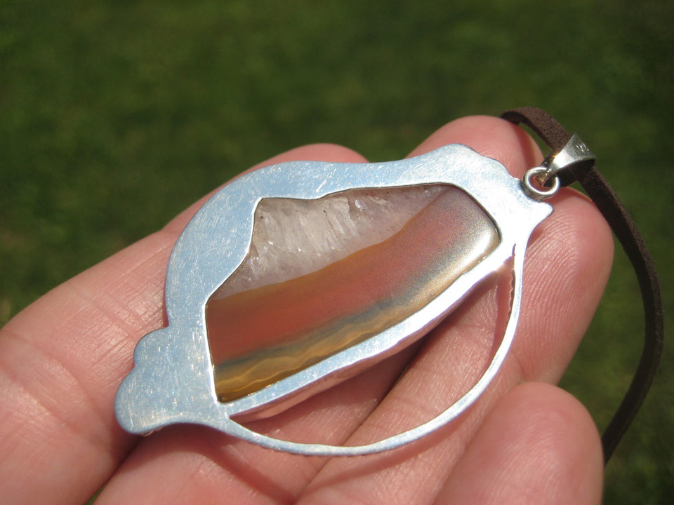 925 Silver Agate Stone Pendant Necklace Taxco Mexico A82677