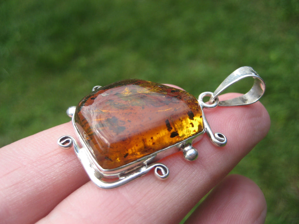 925 Silver Natural Chiapas Amber Pendant INecklace Taxco  A4211