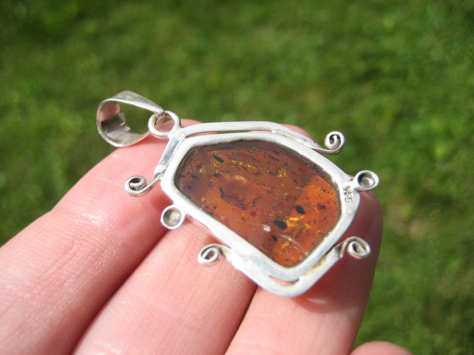 925 Silver Natural Chiapas Amber Pendant INecklace Taxco  A4211