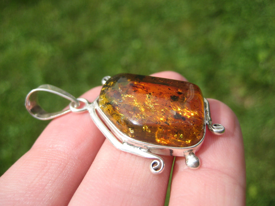 925 Silver Natural Chiapas Amber Pendant INecklace Taxco  A4211