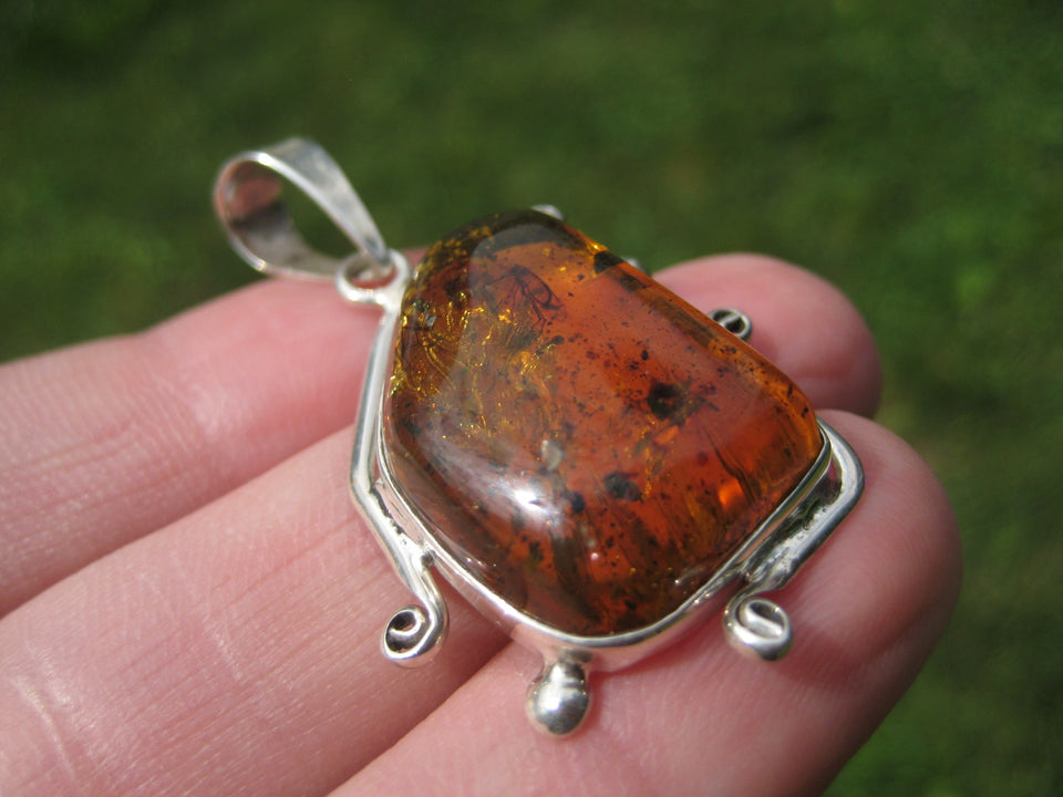 925 Silver Natural Chiapas Amber Pendant INecklace Taxco  A4211