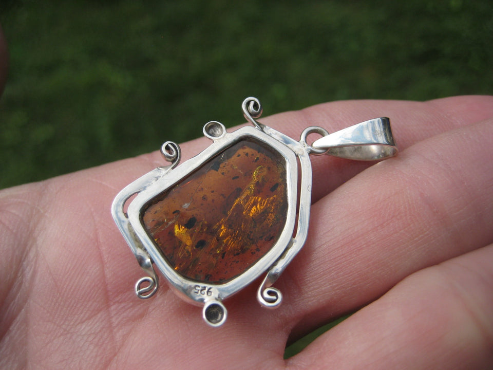 925 Silver Natural Chiapas Amber Pendant INecklace Taxco  A4211