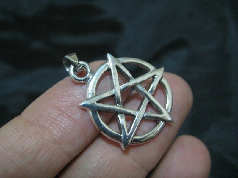 925 sterling silver wicca inverted pentagram pendant necklace N38665