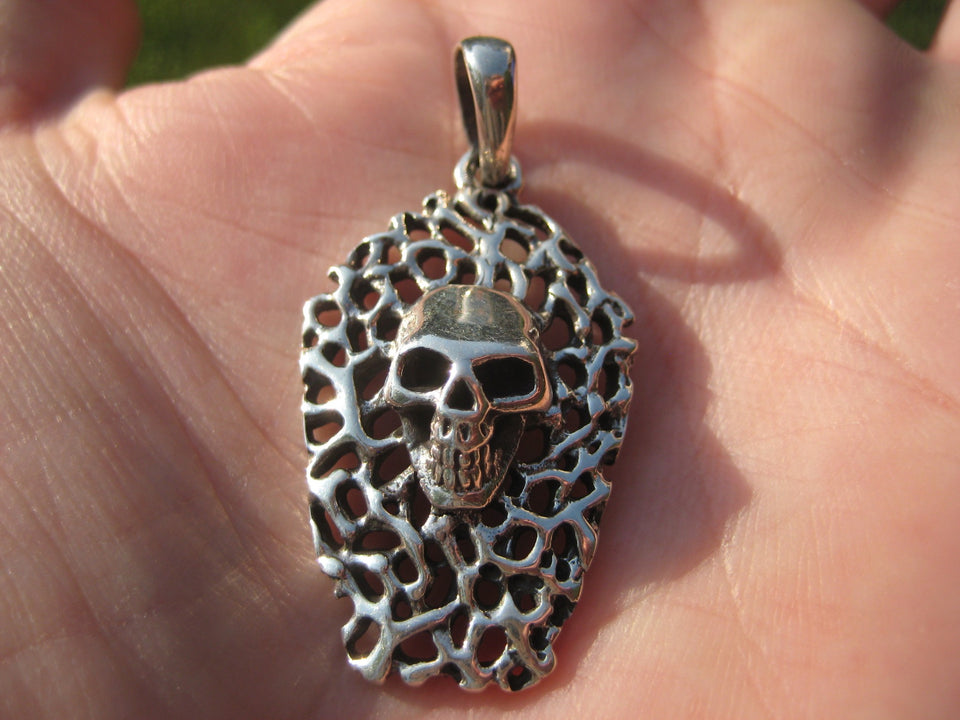 925 Silver Skull Pendant Necklace A2482