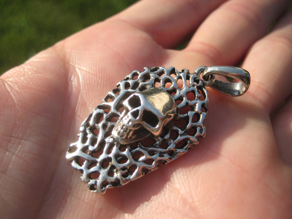 925 Silver Skull Pendant Necklace A2482