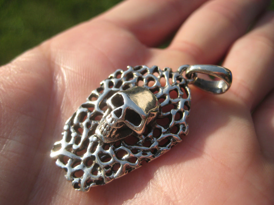 925 Silver Skull Pendant Necklace A2482