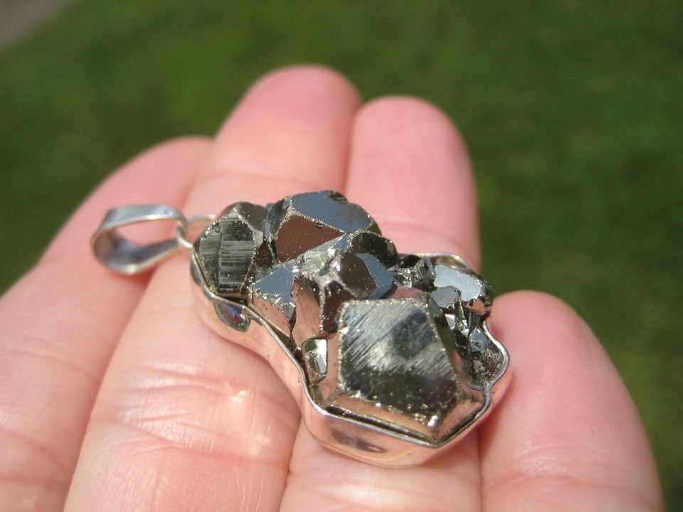 925 Silver Pyrite Pendant Necklace Taxco Mexico A7386