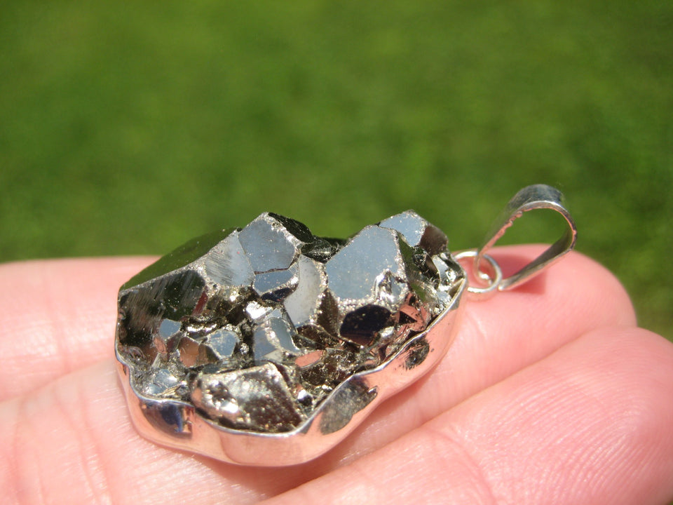 925 Silver Pyrite Pendant Necklace Taxco Mexico A7386