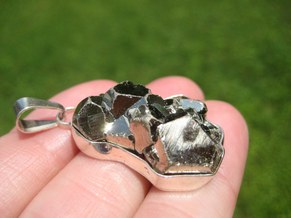 925 Silver Pyrite Pendant Necklace Taxco Mexico A7386