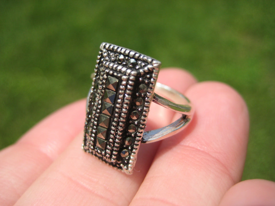 925 Silver Marcasite Stone Ring Taxco Mexico Size 6 US A8587