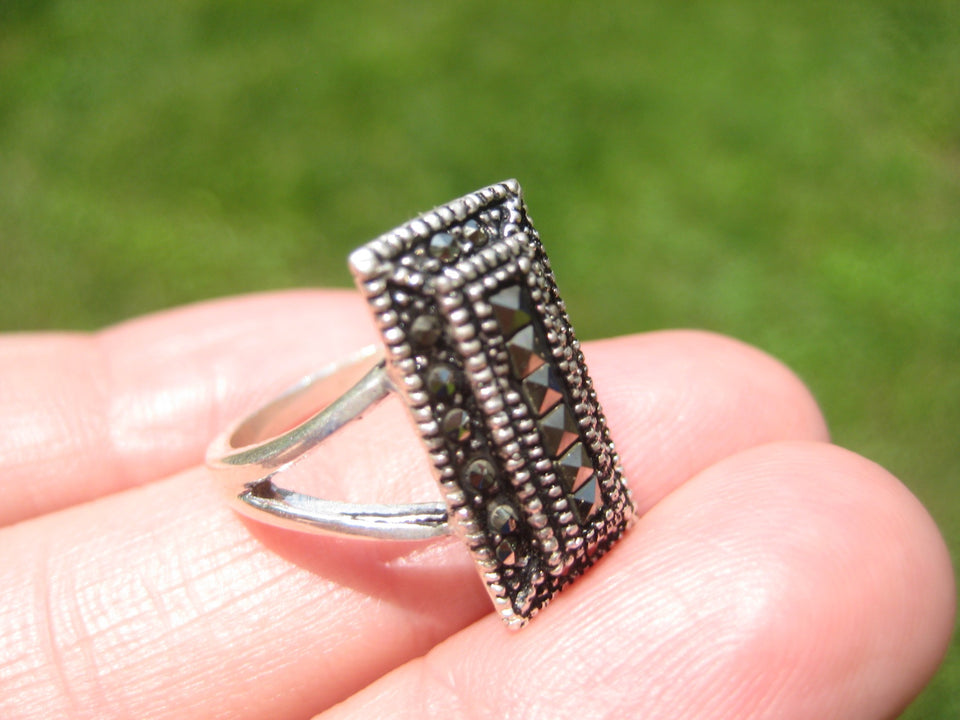 925 Silver Marcasite Stone Ring Taxco Mexico Size 6 US A8587