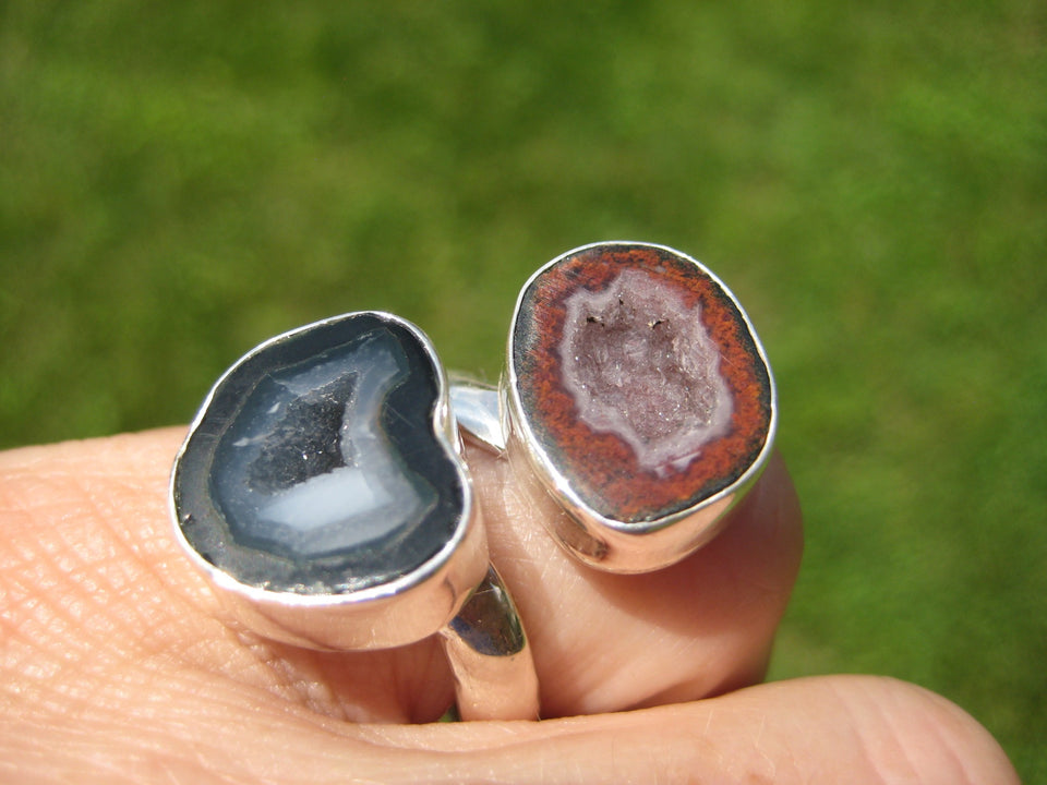 925 Silver Agate Stone Geode Druzi Ring Taxco Mexico A28655