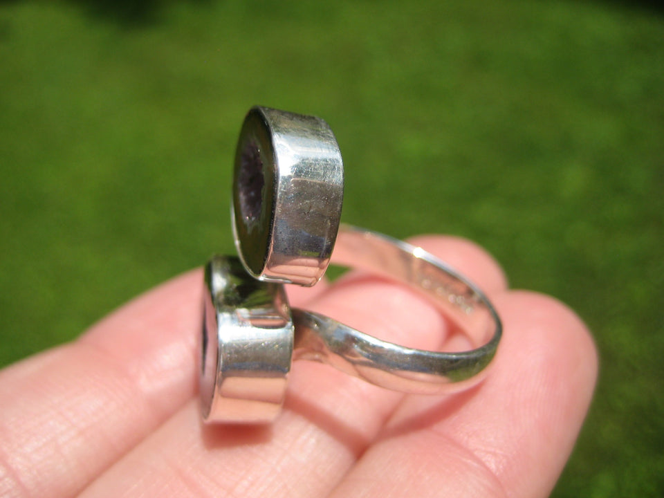 925 Silver Agate Stone Geode Druzi Ring Taxco Mexico A28655