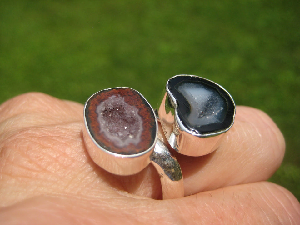 925 Silver Agate Stone Geode Druzi Ring Taxco Mexico A28655