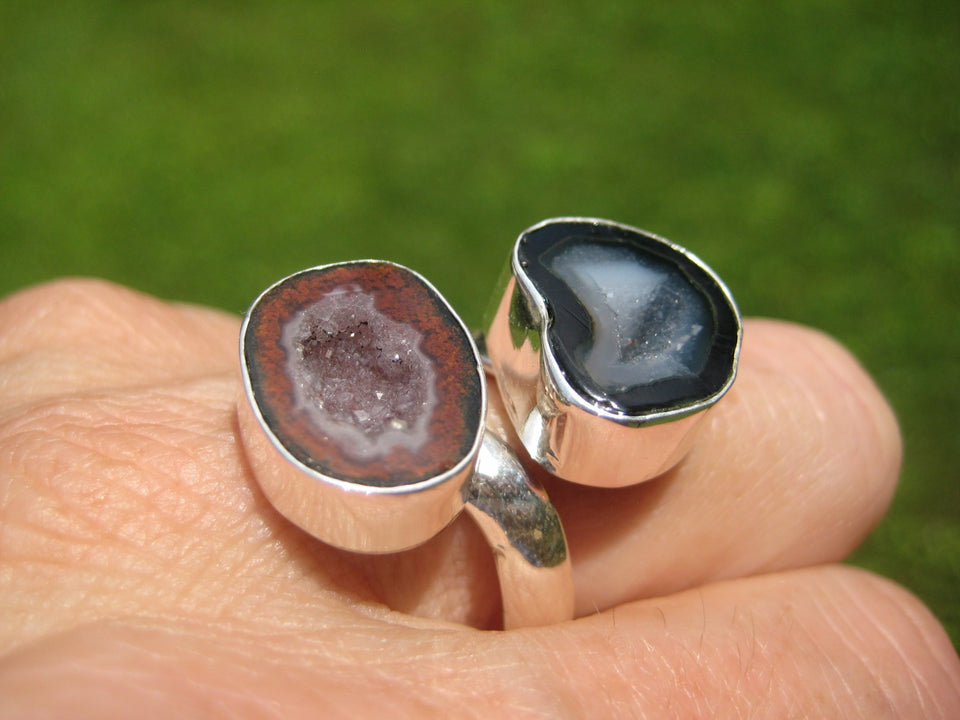 925 Silver Agate Stone Geode Druzi Ring Taxco Mexico A28655