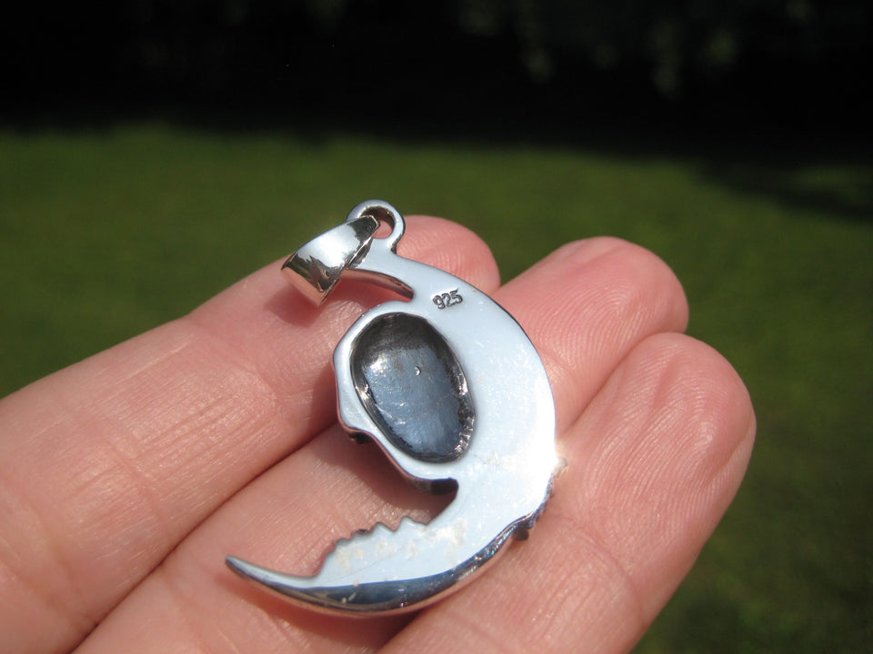 925 Silver Skull and Moon Pendant Necklace Thailand Jewelry Art A6377