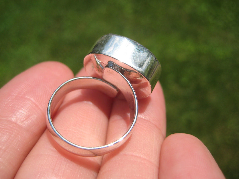 925 Silver Agate Geode Druzi Stone Ring Taxco Mexico Size 7 Adjustable A3576
