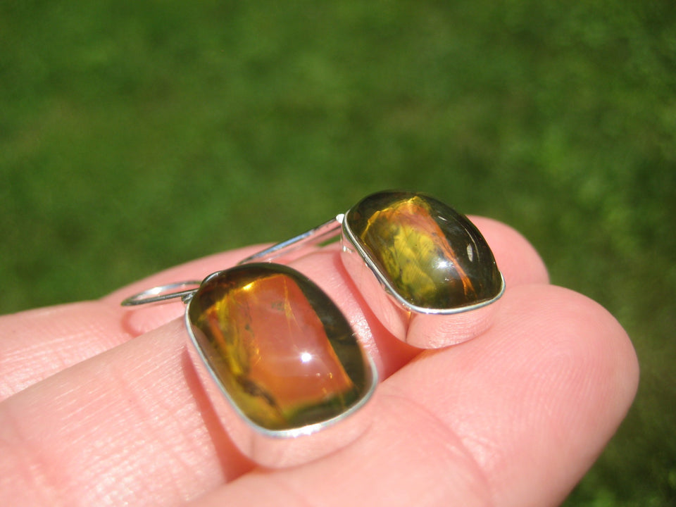 925 Silver Chiapas Amber Earring Earrings Taxco Mexico A8367