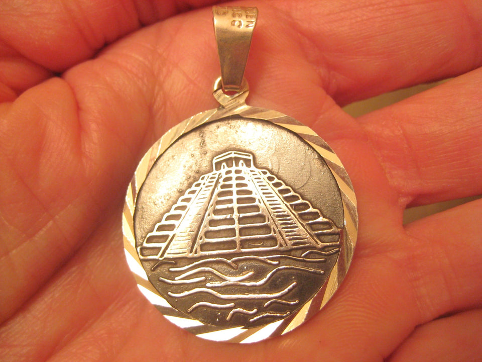 950 Silver Mayan Calendar Pyramid Taxco Mexico A3967