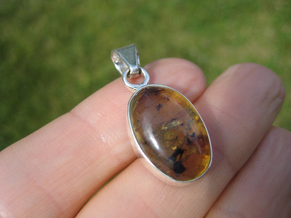 925 Silver Natural Chiapas  Amber Pendant Necklace Taxco Mexico Jewelry Art A26