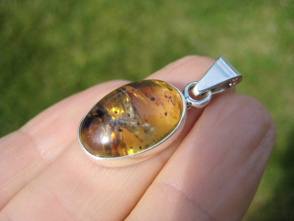 925 Silver Natural Chiapas  Amber Pendant Necklace Taxco Mexico Jewelry Art A26