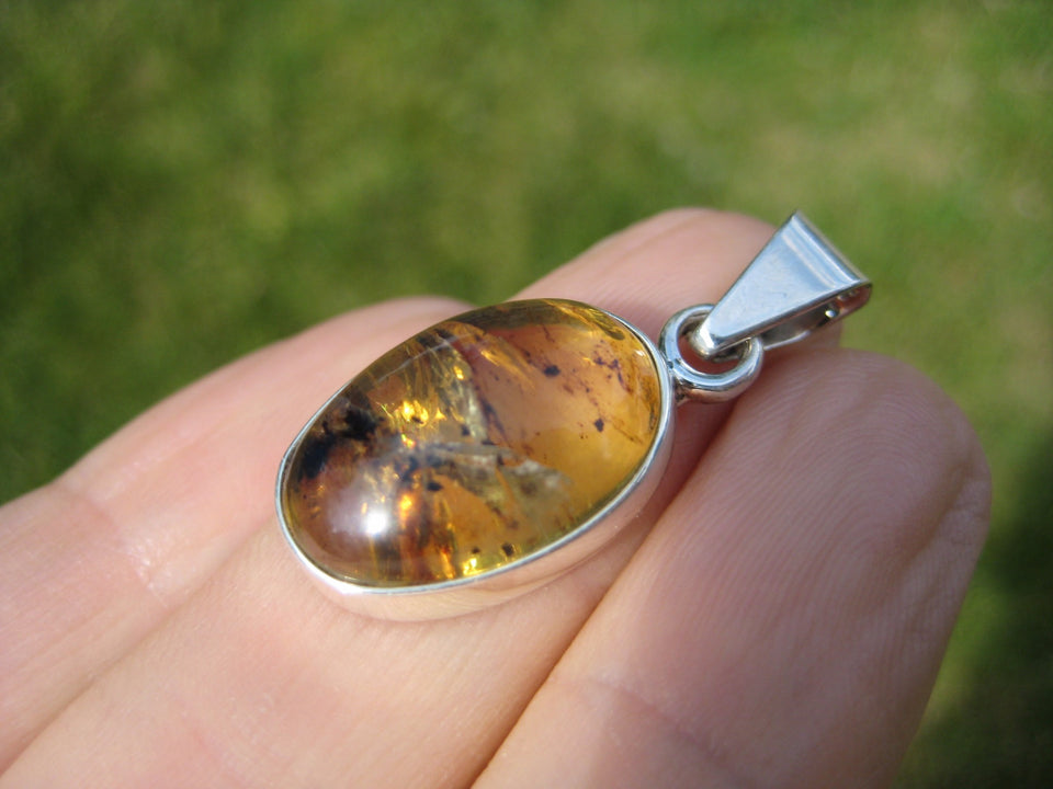 925 Silver Natural Chiapas  Amber Pendant Necklace Taxco Mexico Jewelry Art A26