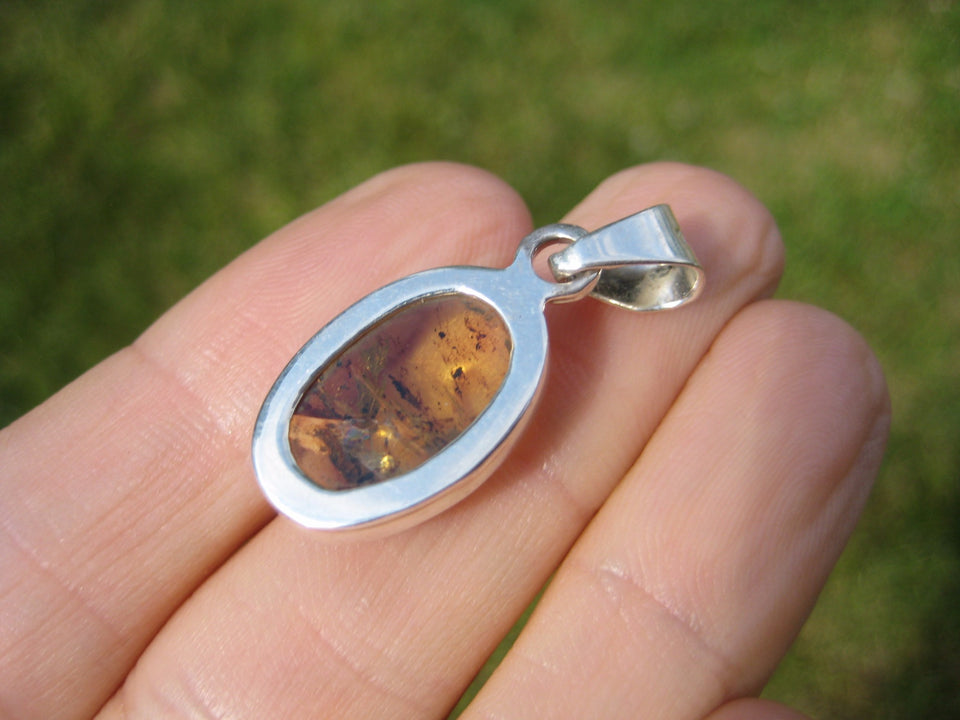 925 Silver Natural Chiapas  Amber Pendant Necklace Taxco Mexico Jewelry Art A26