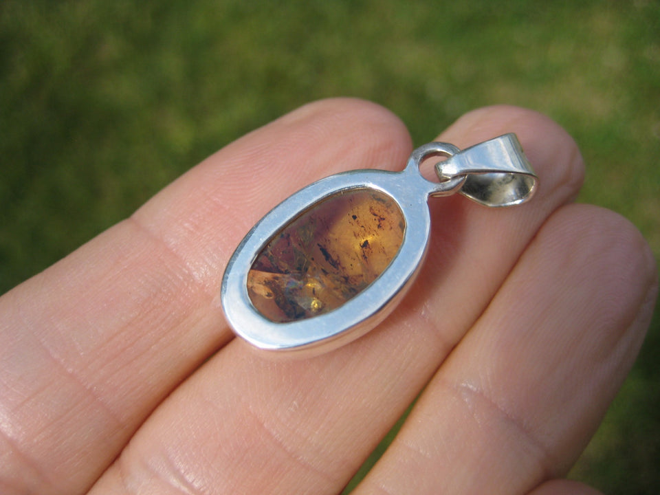 925 Silver Natural Chiapas  Amber Pendant Necklace Taxco Mexico Jewelry Art A26