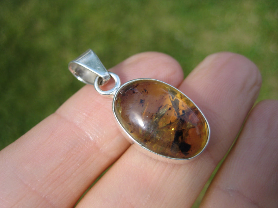 925 Silver Natural Chiapas  Amber Pendant Necklace Taxco Mexico Jewelry Art A26