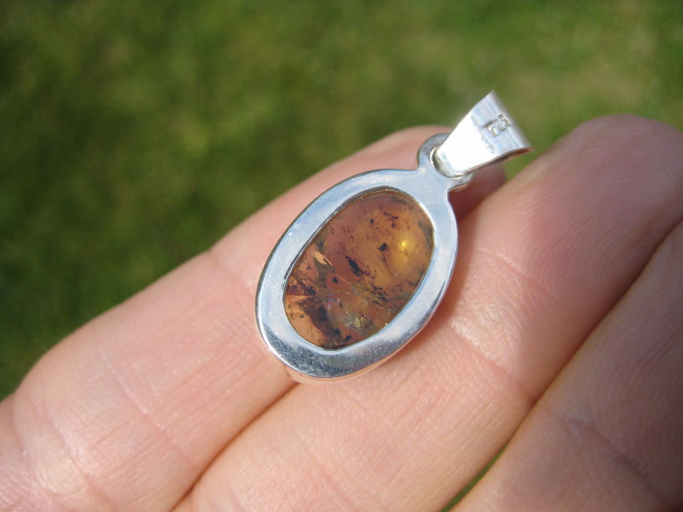 925 Silver Natural Chiapas  Amber Pendant Necklace Taxco Mexico Jewelry Art A26