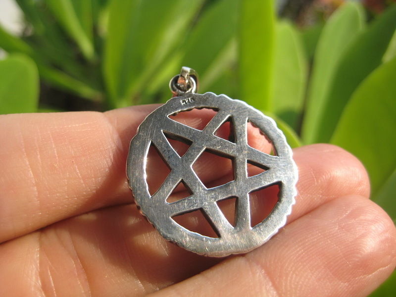 925 Sterling Rough  Silver wicca inverted pentagram pendant necklace