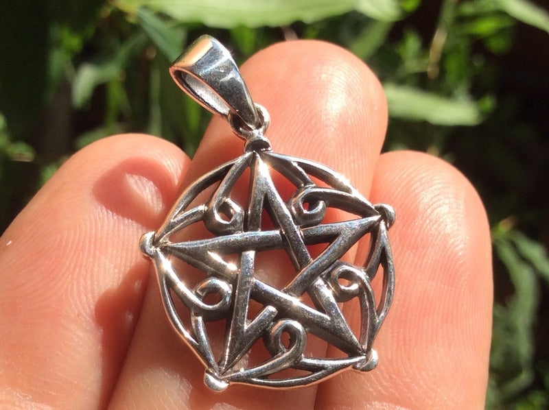 925 sterling silver wicca pentagram pendant necklace A32