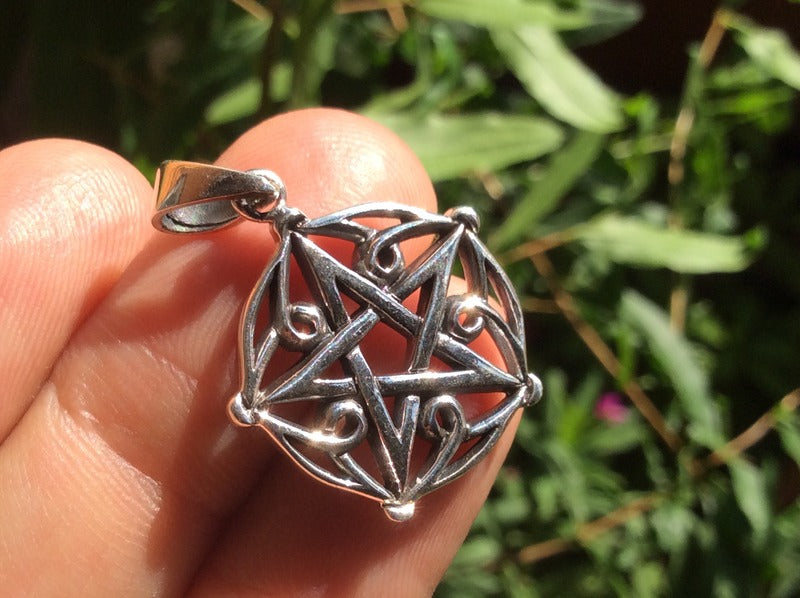 925 sterling silver wicca pentagram pendant necklace A32