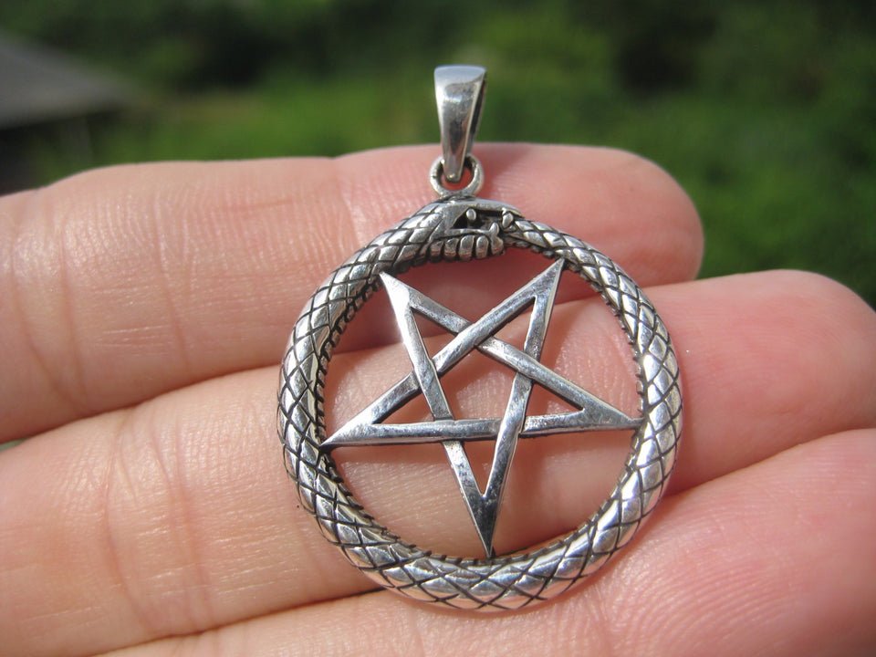 925 Silver Snake Inverted Upside Down Pentagram Pendant Necklace jewelry Art A14