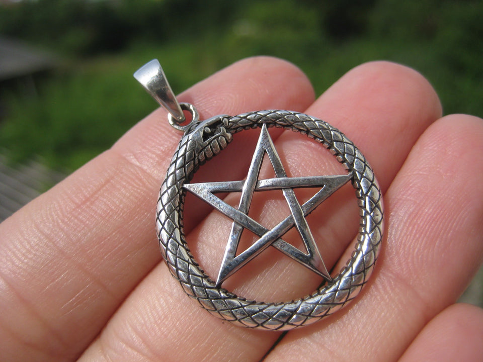 925 Silver Snake Inverted Upside Down Pentagram Pendant Necklace jewelry Art A14