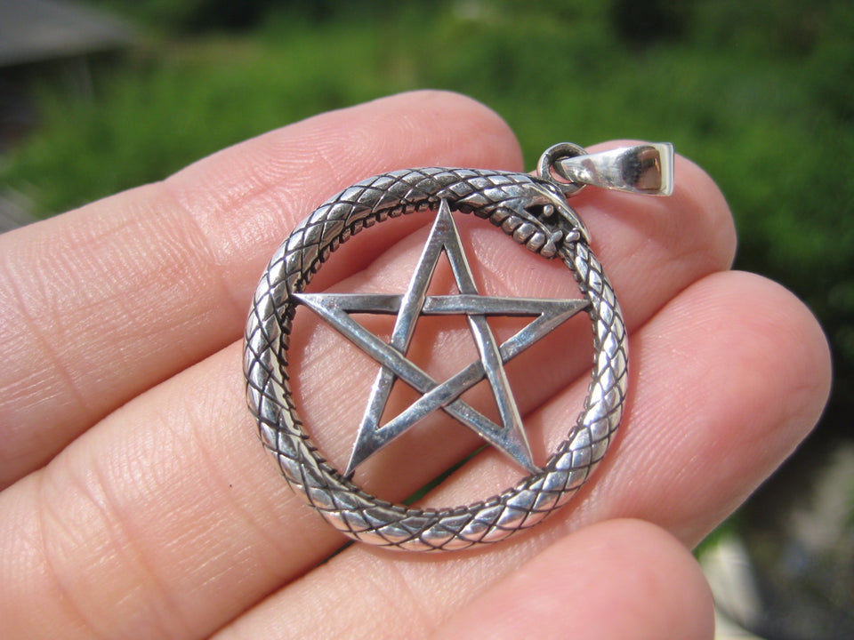 925 Silver Snake Inverted Upside Down Pentagram Pendant Necklace jewelry Art A14