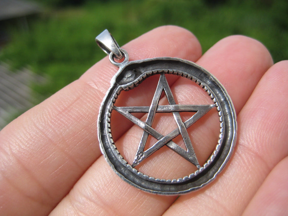 925 Silver Snake Inverted Upside Down Pentagram Pendant Necklace jewelry Art A14