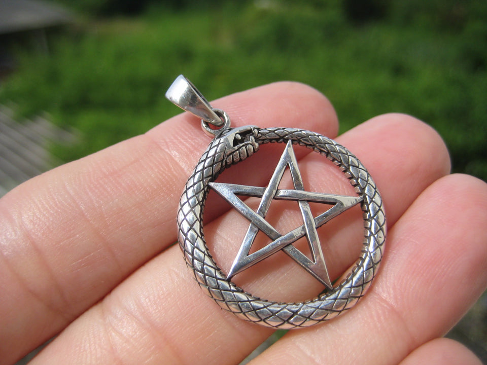 925 Silver Snake Inverted Upside Down Pentagram Pendant Necklace jewelry Art A14