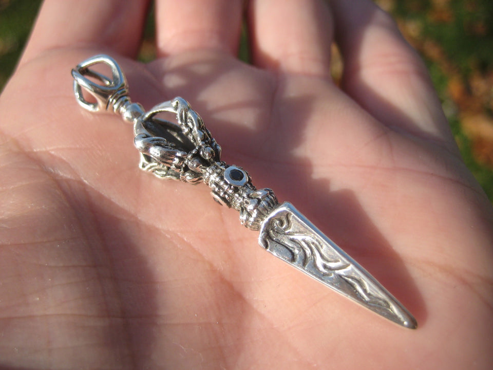 925 Silver Phurba Phurpa pendant necklace Thailand jewelry Himalayan art A2658
