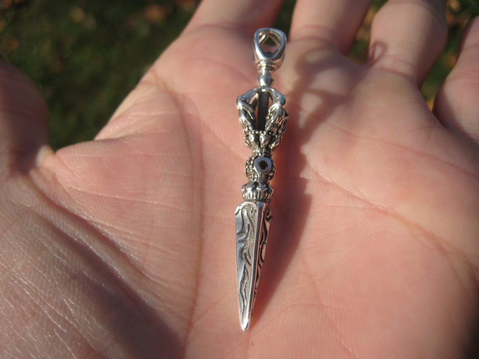 925 Silver Phurba Phurpa pendant necklace Thailand jewelry Himalayan art A2658