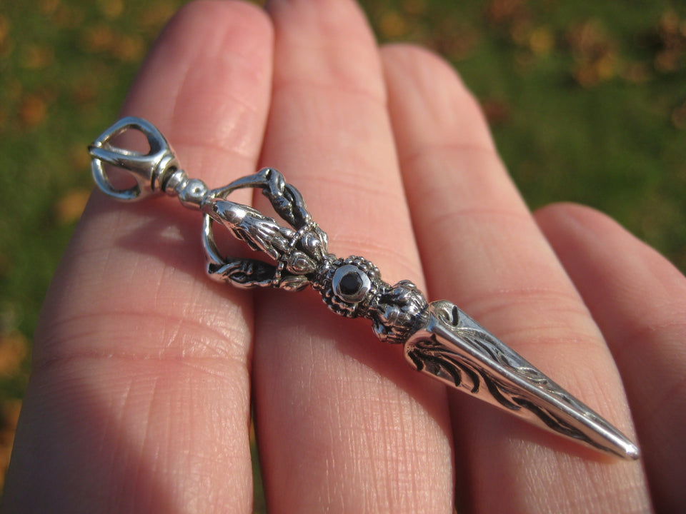 925 Silver Phurba Phurpa pendant necklace Thailand jewelry Himalayan art A2658