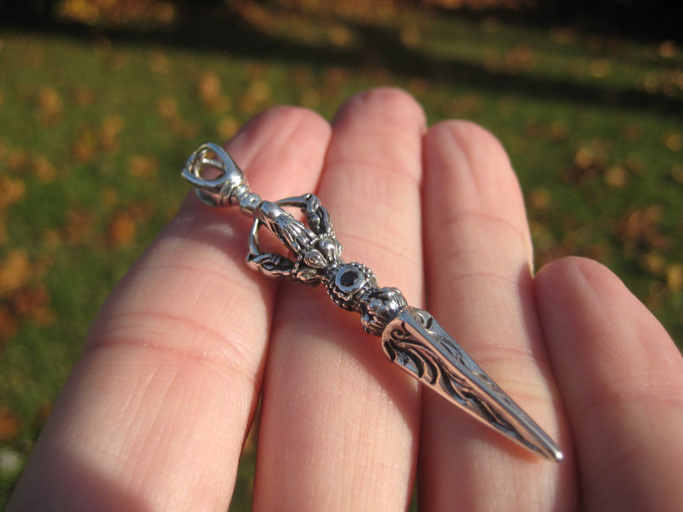 925 Silver Phurba Phurpa pendant necklace Thailand jewelry Himalayan art A2658