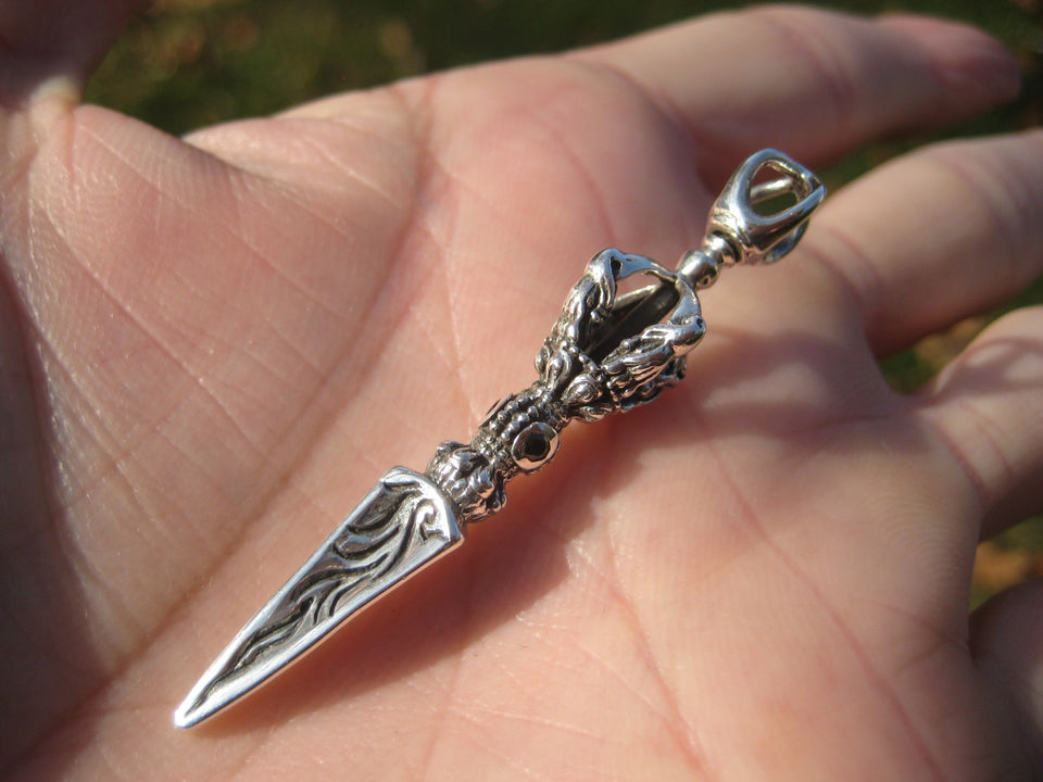 925 Silver Phurba Phurpa pendant necklace Thailand jewelry Himalayan art A2658