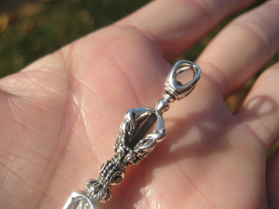 925 Silver Phurba Phurpa pendant necklace Thailand jewelry Himalayan art A2658