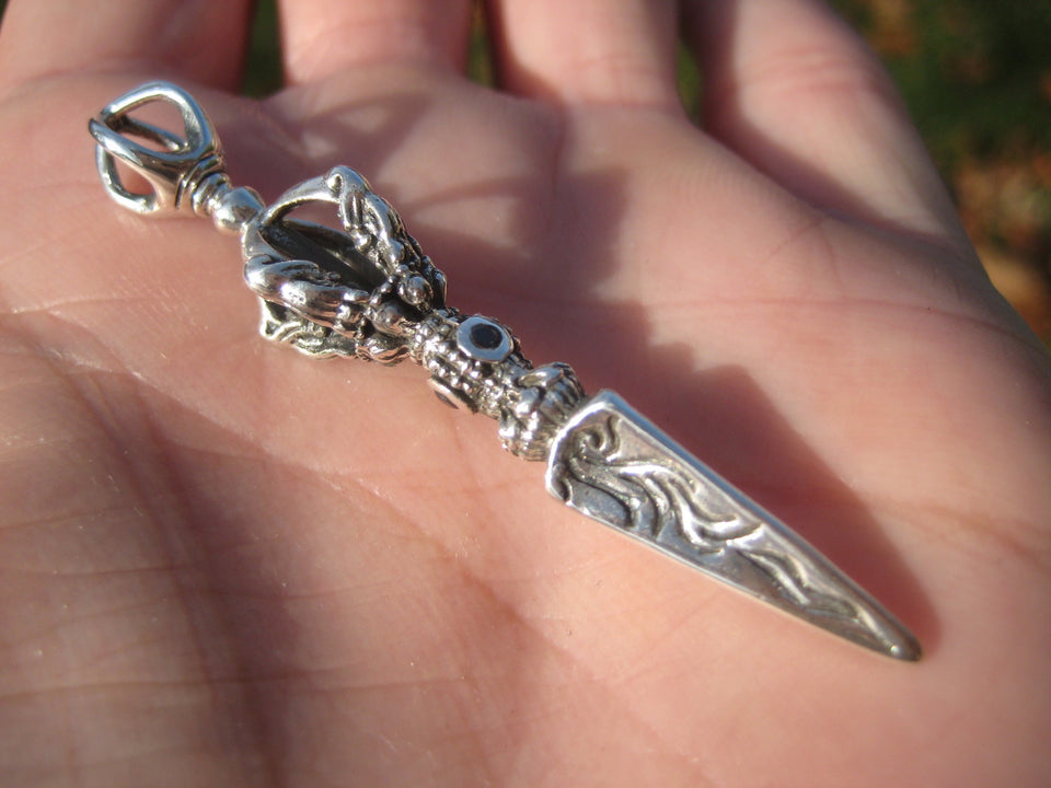 925 Silver Phurba Phurpa pendant necklace Thailand jewelry Himalayan art A2658