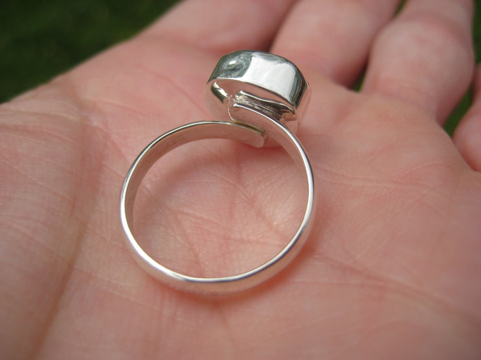 925 Silver Agate Geode Ring Taxco Mexico Size 7.25 US Adjustable A26344